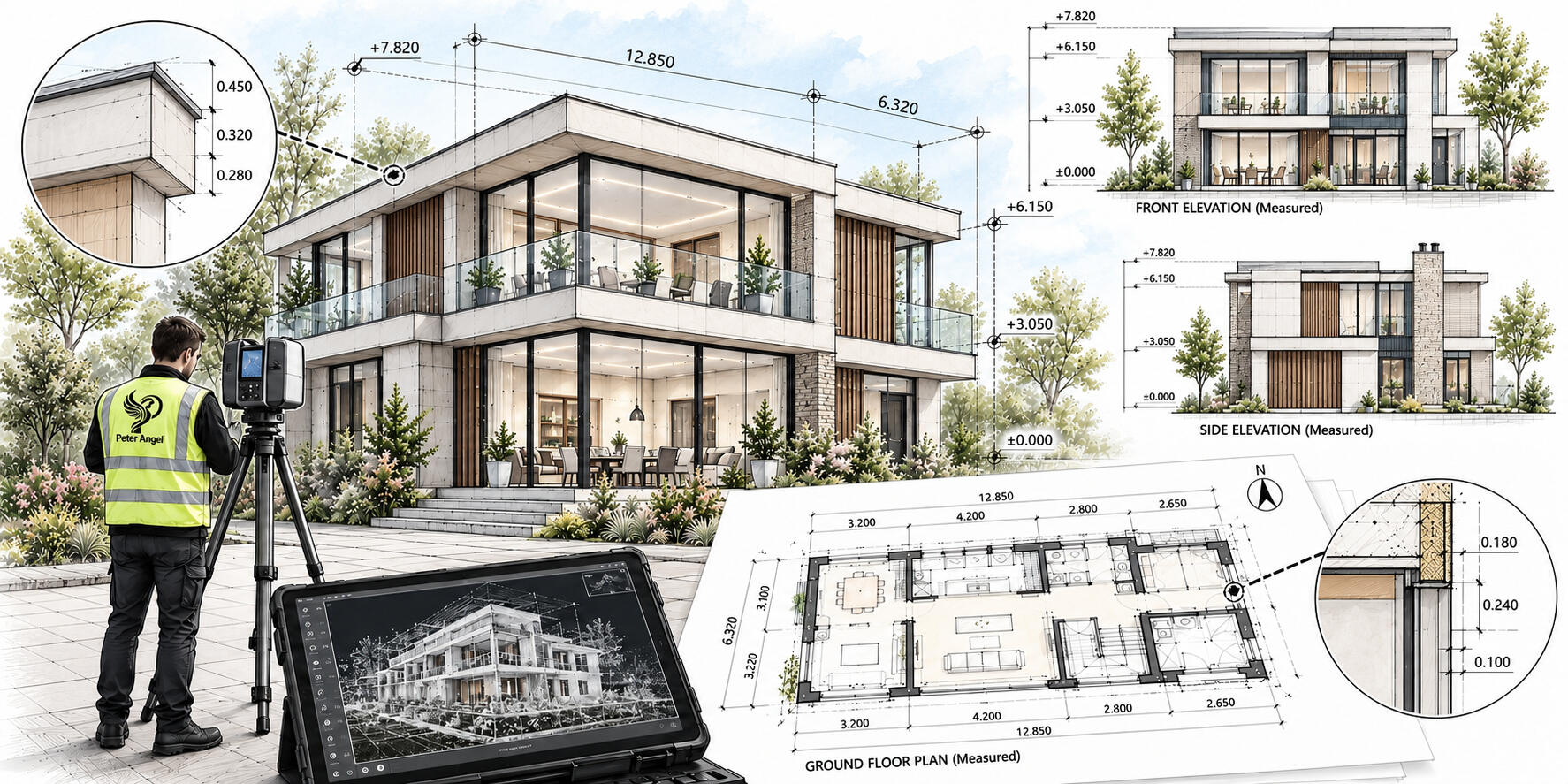 Measured Surveys – Peter Angel Measured building survey showing accurate measurements, floor plans and property details