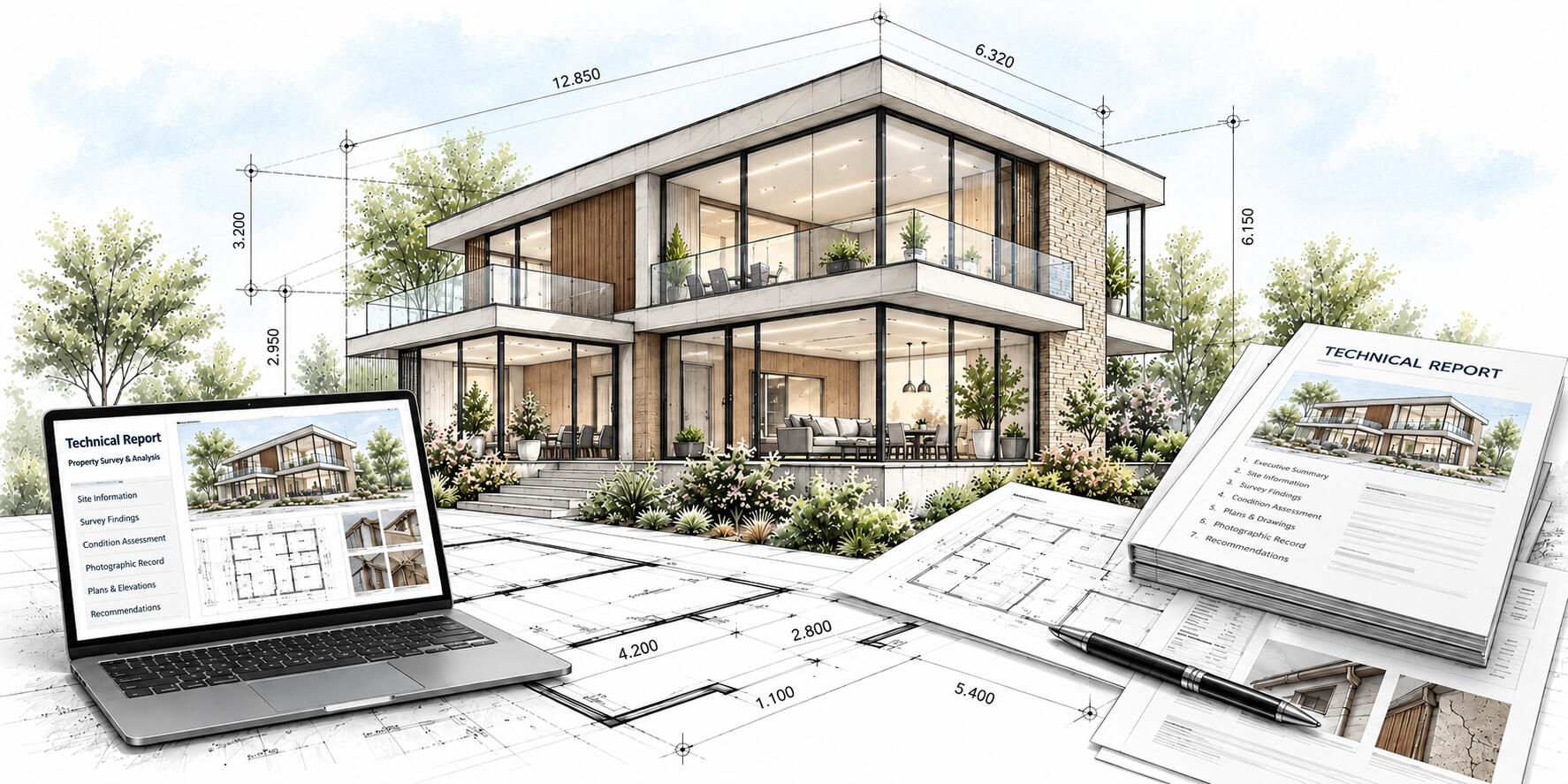 Technical building report documenting property condition, defects and recommended works