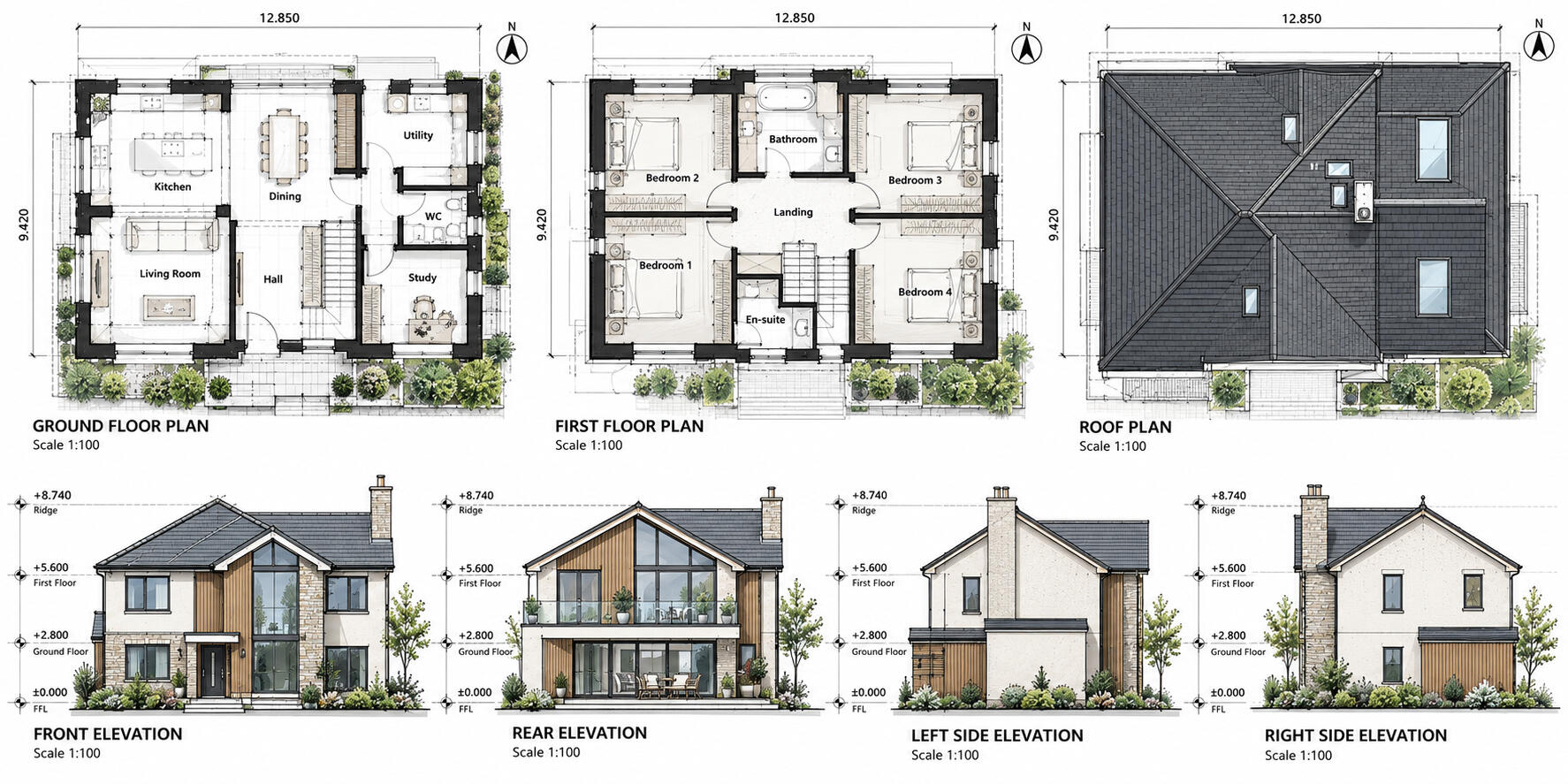 Detailed floor plans and building elevations prepared from measured survey information