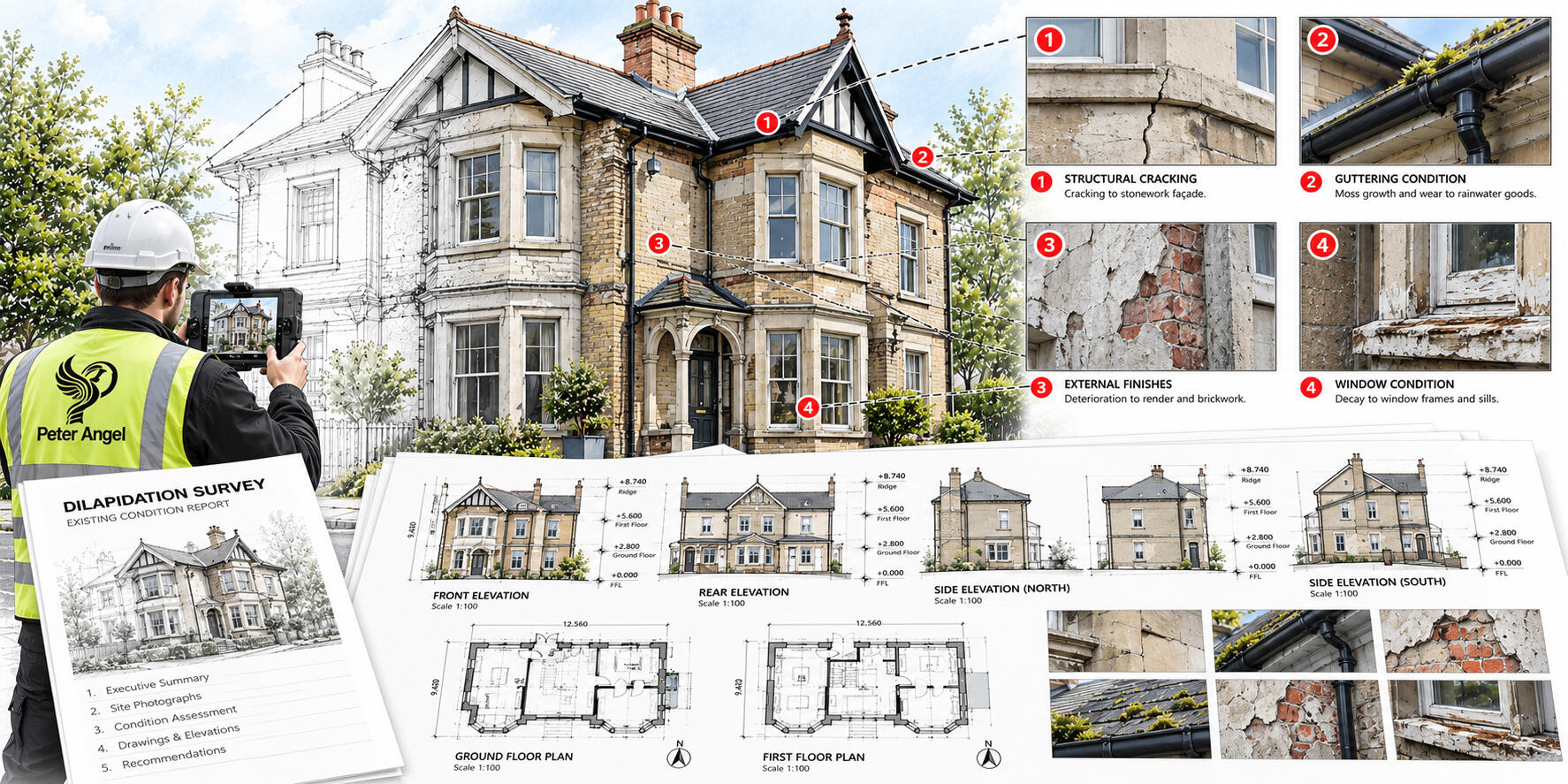 Dilapidation survey documenting building defects, damage and existing property condition