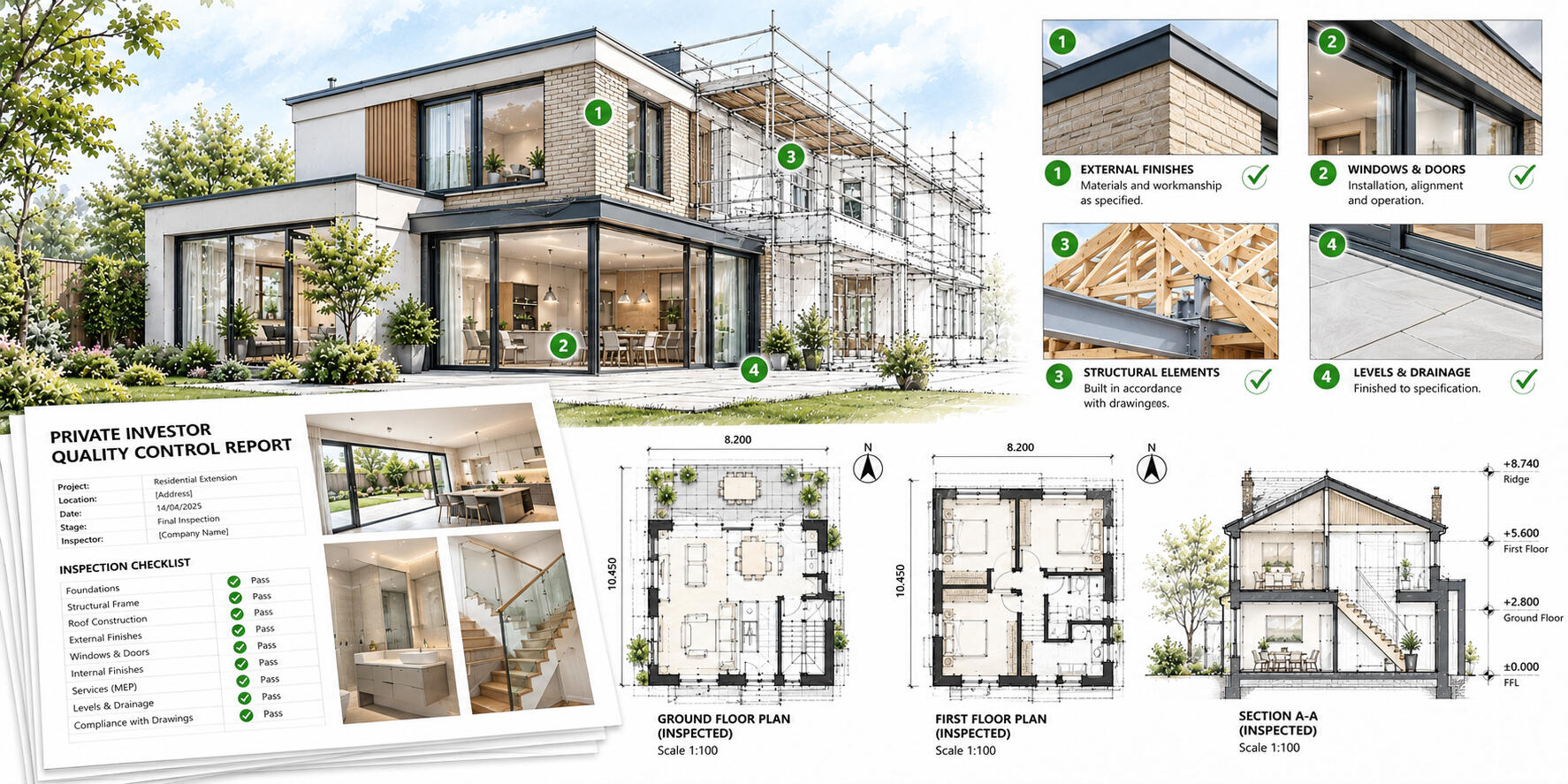 Property quality control inspection showing construction checks, building defects and progress documentation