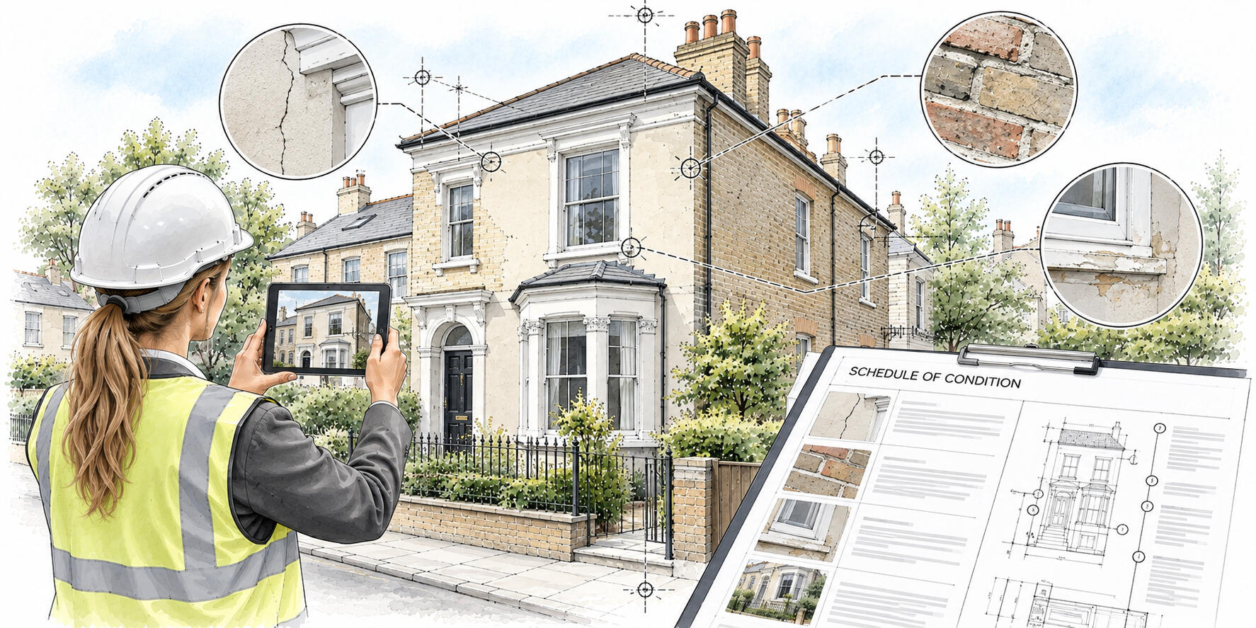 Schedule of condition documenting the existing condition of a property with photographs and detailed descriptions